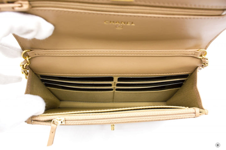 Top Quality Chanel AP1450B02916 Wallet ON Chain Woc With Golden Ball  Beige / NJ528 Lambskin Shoulder Bags Gbhw