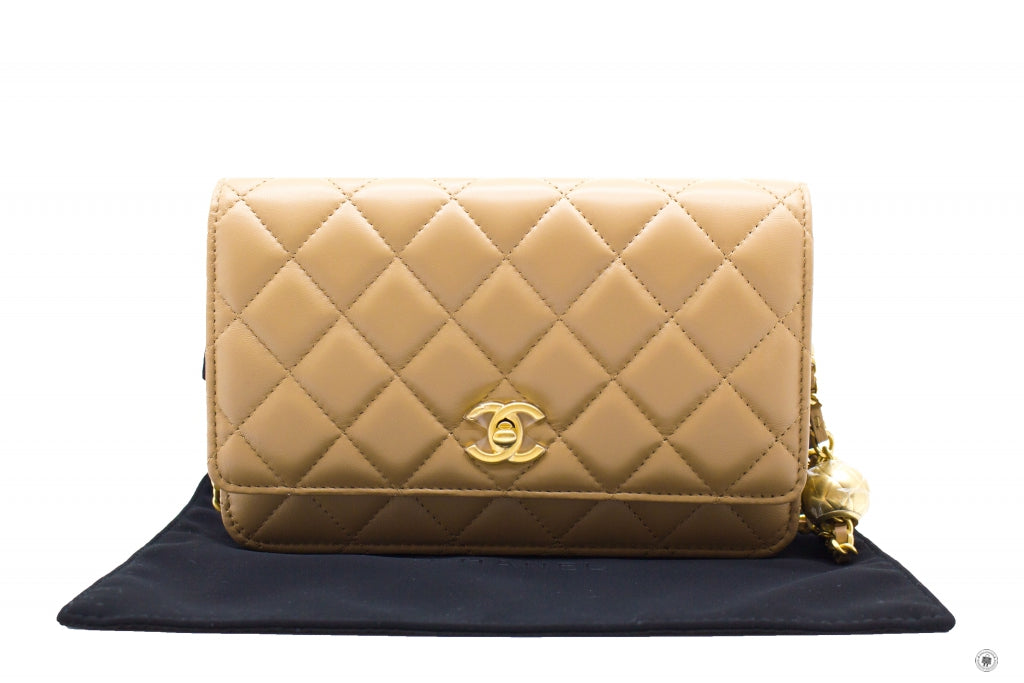 Top Quality Chanel AP1450B02916 Wallet ON Chain Woc With Golden Ball  Beige / NJ528 Lambskin Shoulder Bags Gbhw