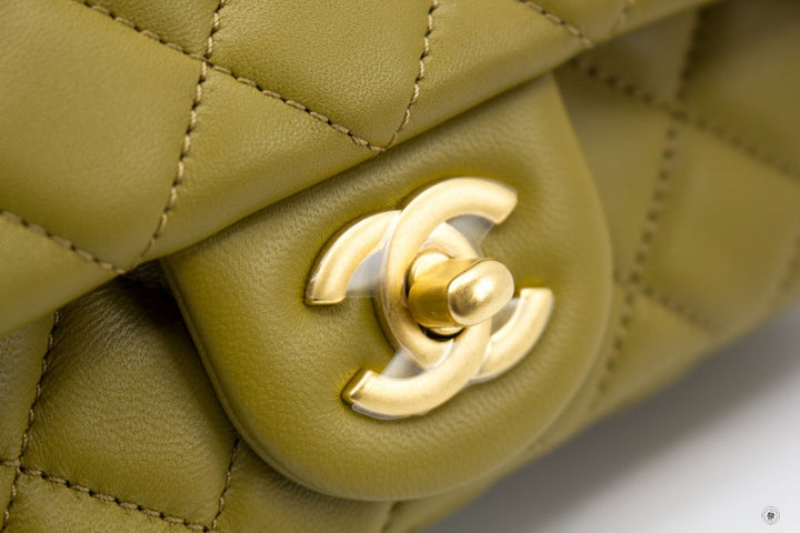 Top Quality Chanel AS1787 B02916 Mini Flap Bag Crush Avocado / NJ526 Lambskin Shoulder Bags Gbhw