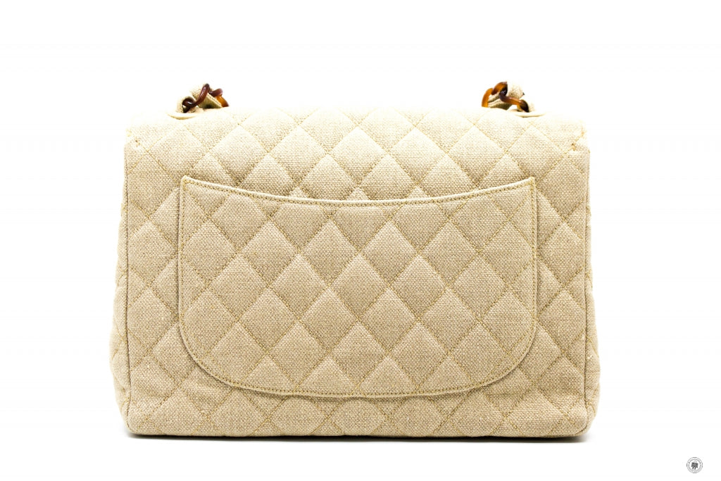 Top Quality Chanel Linen Canvas Flap Bag With Tortoise Chain And CC L Natural  Canvas Shoulder Bags
