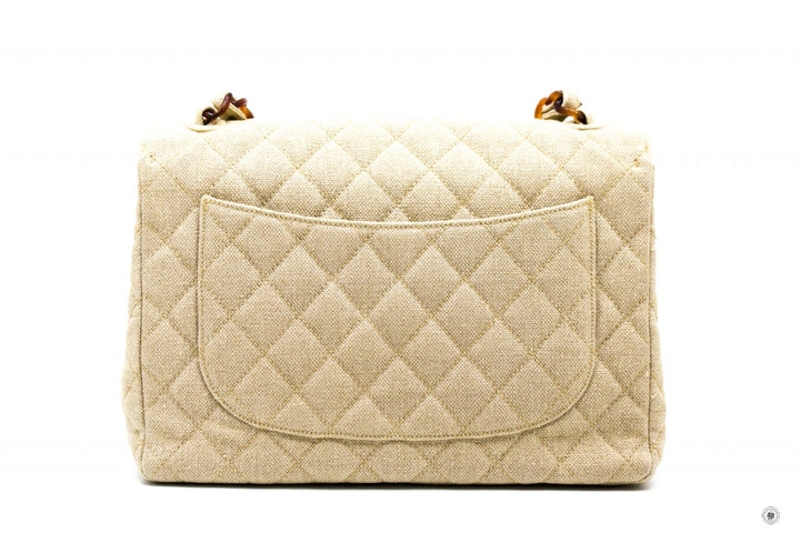 Top Quality Chanel Linen Canvas Flap Bag With Tortoise Chain And CC L Natural  Canvas Shoulder Bags