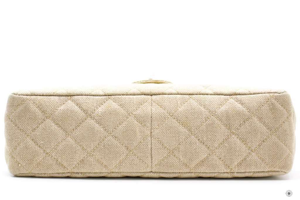 Top Quality Chanel Linen Canvas Flap Bag With Tortoise Chain And CC L Natural  Canvas Shoulder Bags