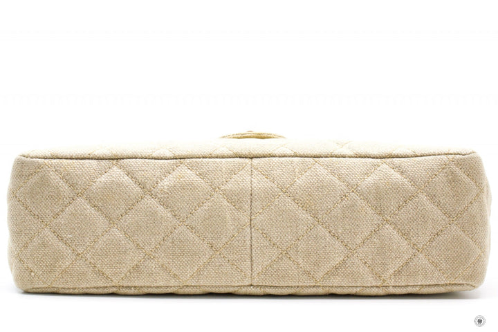 Top Quality Chanel Linen Canvas Flap Bag With Tortoise Chain And CC L Natural  Canvas Shoulder Bags