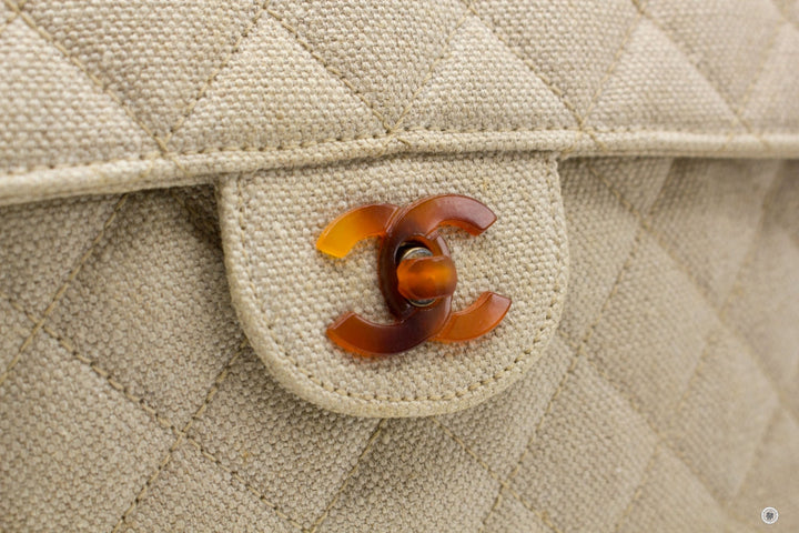 Top Quality Chanel Linen Canvas Flap Bag With Tortoise Chain And CC L Natural  Canvas Shoulder Bags