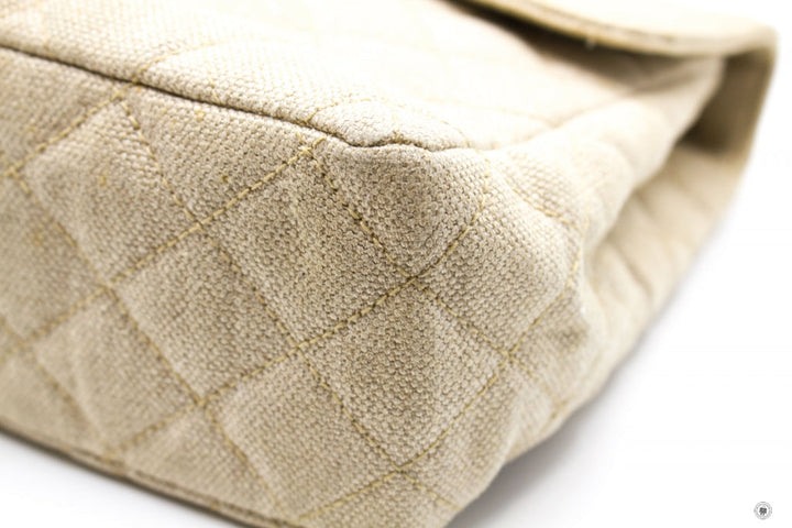 Top Quality Chanel Linen Canvas Flap Bag With Tortoise Chain And CC L Natural  Canvas Shoulder Bags