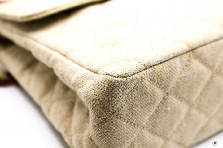 Top Quality Chanel Linen Canvas Flap Bag With Tortoise Chain And CC L Natural  Canvas Shoulder Bags