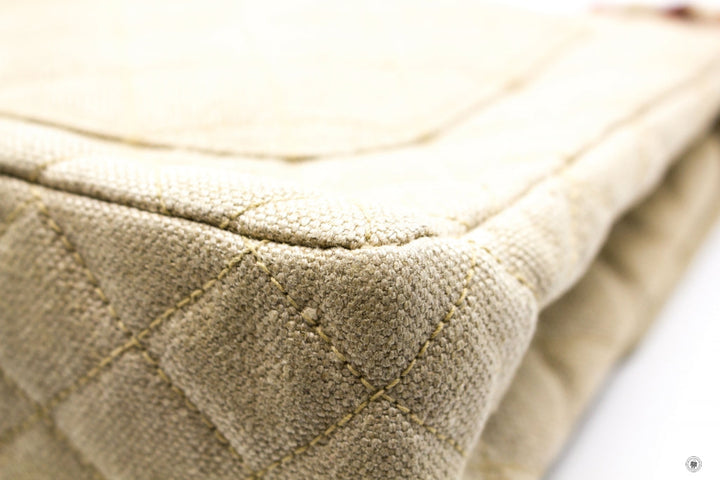 Top Quality Chanel Linen Canvas Flap Bag With Tortoise Chain And CC L Natural  Canvas Shoulder Bags