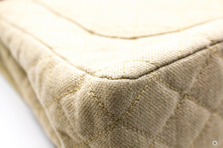 Top Quality Chanel Linen Canvas Flap Bag With Tortoise Chain And CC L Natural  Canvas Shoulder Bags