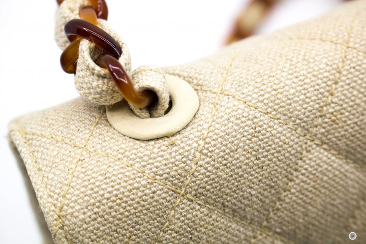 Top Quality Chanel Linen Canvas Flap Bag With Tortoise Chain And CC L Natural  Canvas Shoulder Bags