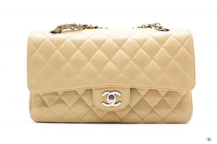 Top Quality Chanel A01112 Medium Classic Double Flap Beige Caviar 25.5CM Shoulder Bags Shw