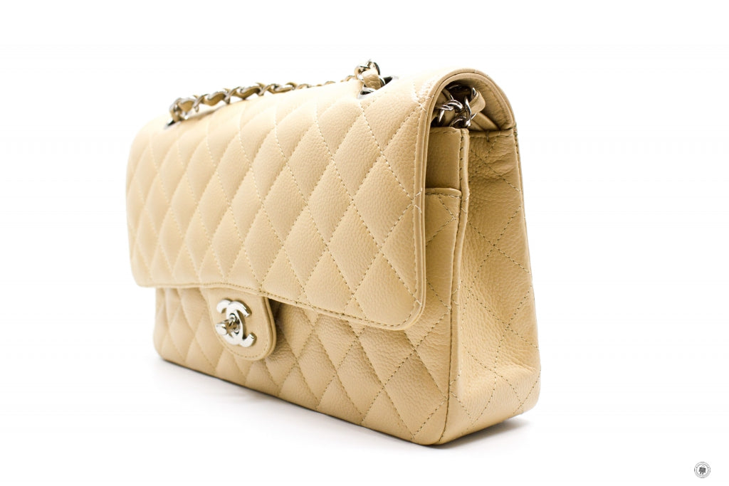 Top Quality Chanel A01112 Medium Classic Double Flap Beige Caviar 25.5CM Shoulder Bags Shw