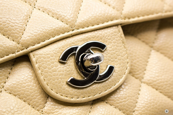 Top Quality Chanel A01112 Medium Classic Double Flap Beige Caviar 25.5CM Shoulder Bags Shw
