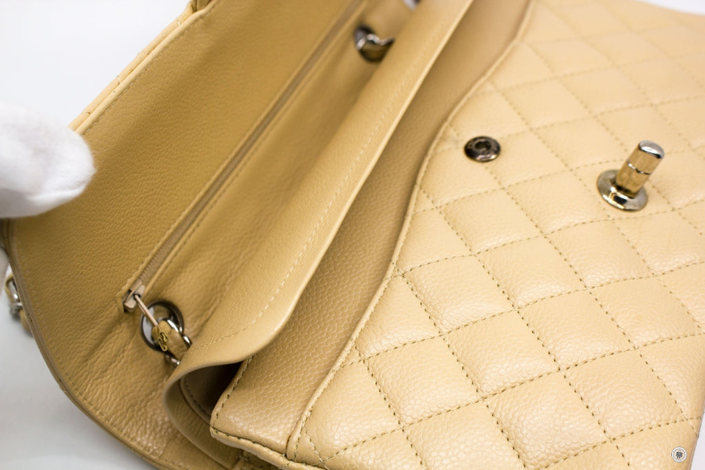 Top Quality Chanel A01112 Medium Classic Double Flap Beige Caviar 25.5CM Shoulder Bags Shw