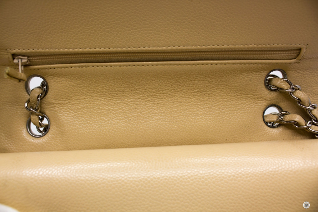 Top Quality Chanel A01112 Medium Classic Double Flap Beige Caviar 25.5CM Shoulder Bags Shw