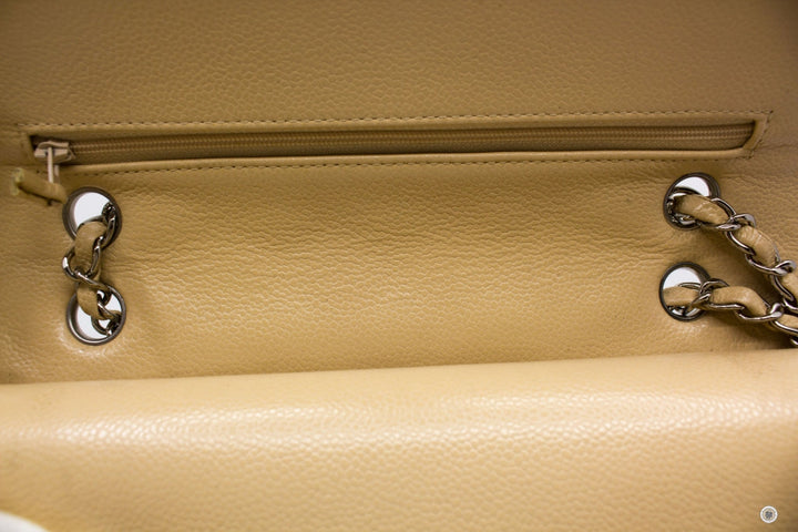 Top Quality Chanel A01112 Medium Classic Double Flap Beige Caviar 25.5CM Shoulder Bags Shw