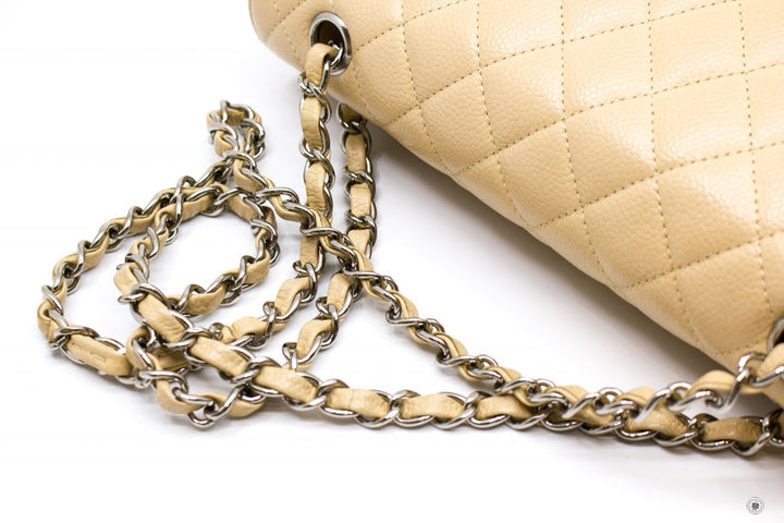 Top Quality Chanel A01112 Medium Classic Double Flap Beige Caviar 25.5CM Shoulder Bags Shw