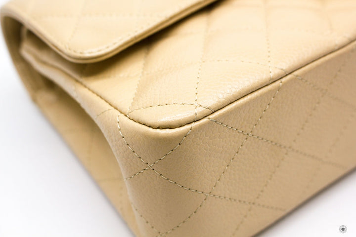 Top Quality Chanel A01112 Medium Classic Double Flap Beige Caviar 25.5CM Shoulder Bags Shw