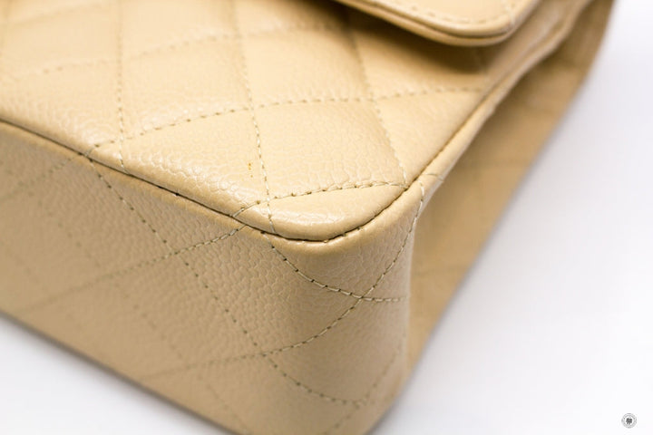Top Quality Chanel A01112 Medium Classic Double Flap Beige Caviar 25.5CM Shoulder Bags Shw
