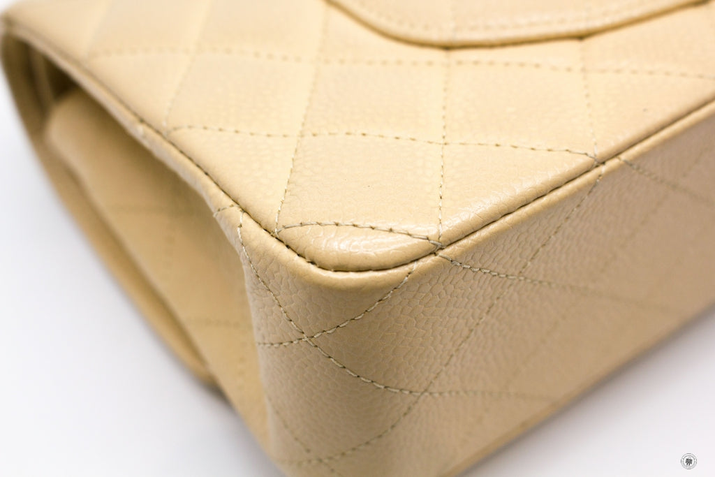 Top Quality Chanel A01112 Medium Classic Double Flap Beige Caviar 25.5CM Shoulder Bags Shw