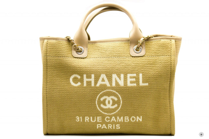 Top Quality Chanel AS3351 B08435 NI687 Deauville Medium Shopping Bag Beige / NI687 Fabric Tote Bag Pbhw