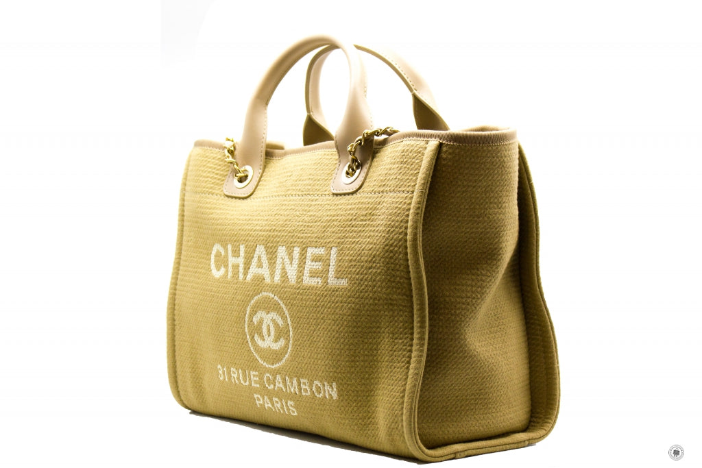 Top Quality Chanel AS3351 B08435 NI687 Deauville Medium Shopping Bag Beige / NI687 Fabric Tote Bag Pbhw