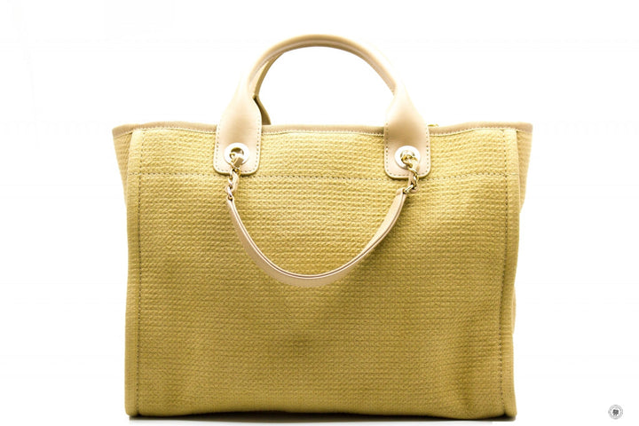 Top Quality Chanel AS3351 B08435 NI687 Deauville Medium Shopping Bag Beige / NI687 Fabric Tote Bag Pbhw