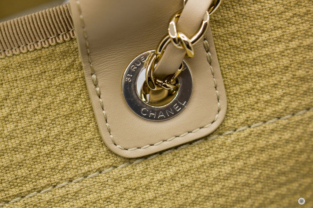 Top Quality Chanel AS3351 B08435 NI687 Deauville Medium Shopping Bag Beige / NI687 Fabric Tote Bag Pbhw