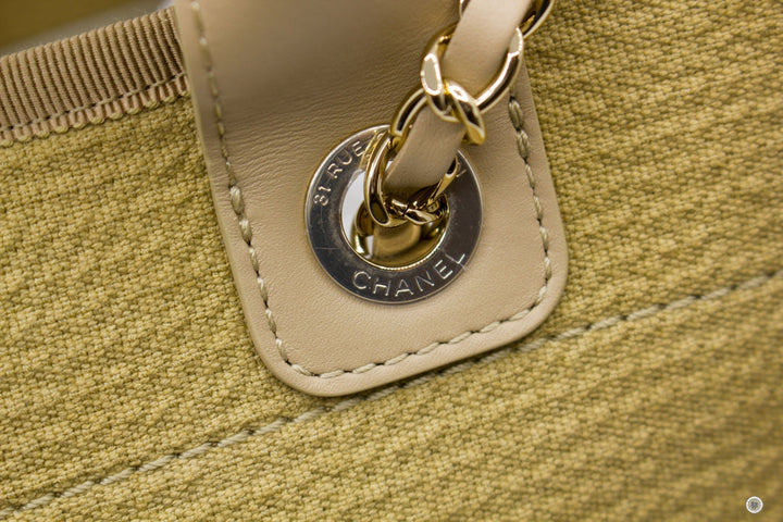 Top Quality Chanel AS3351 B08435 NI687 Deauville Medium Shopping Bag Beige / NI687 Fabric Tote Bag Pbhw