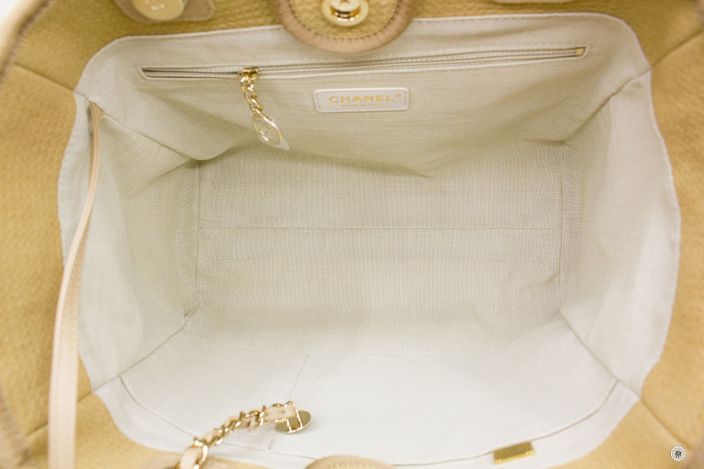 Top Quality Chanel AS3351 B08435 NI687 Deauville Medium Shopping Bag Beige / NI687 Fabric Tote Bag Pbhw
