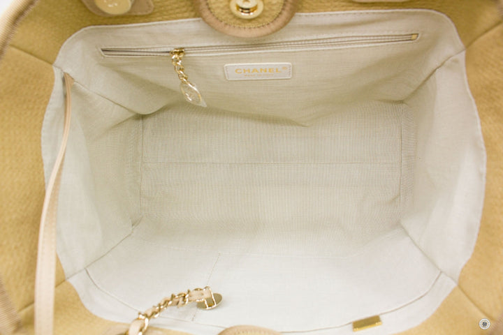Top Quality Chanel AS3351 B08435 NI687 Deauville Medium Shopping Bag Beige / NI687 Fabric Tote Bag Pbhw