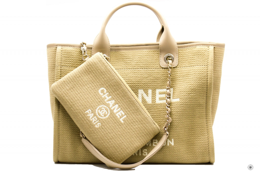 Top Quality Chanel AS3351 B08435 NI687 Deauville Medium Shopping Bag Beige / NI687 Fabric Tote Bag Pbhw