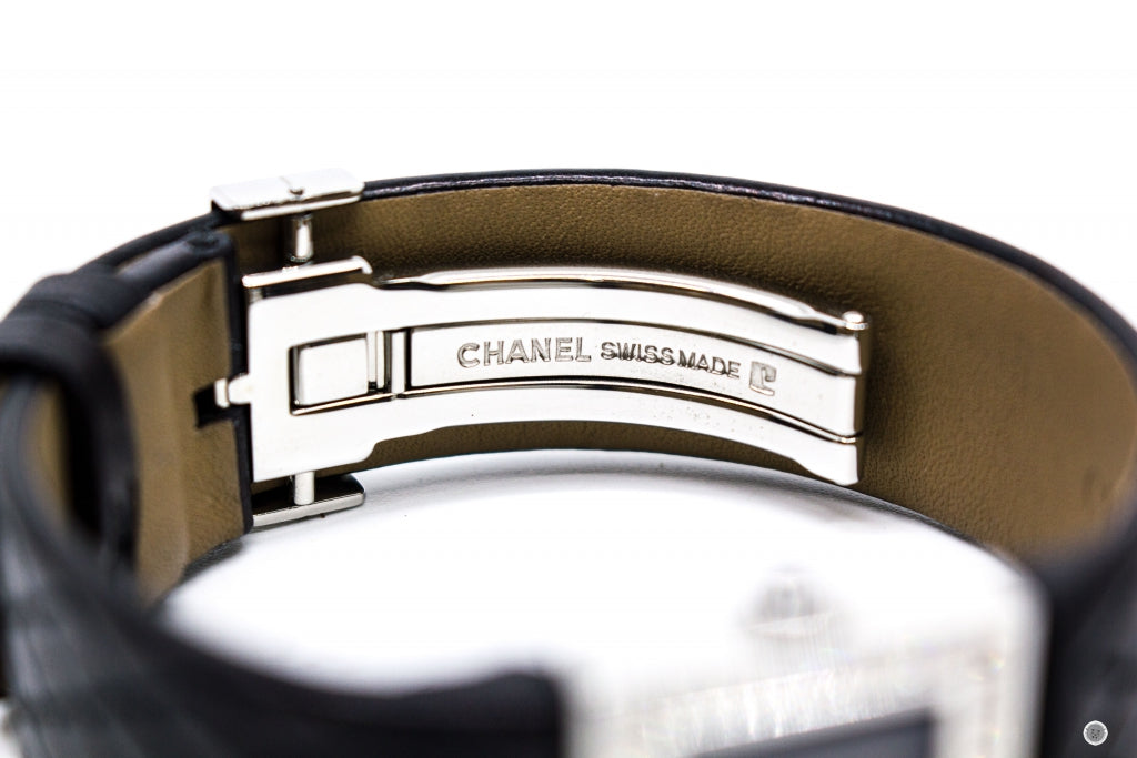 Top Quality Chanel Boy-friend Acier Etanche 30M Quartz With Diamonds Black Leather Circumference  15CM Watches Shw