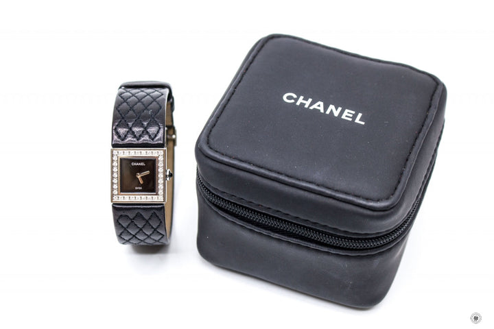 Top Quality Chanel Boy-friend Acier Etanche 30M Quartz With Diamonds Black Leather Circumference  15CM Watches Shw