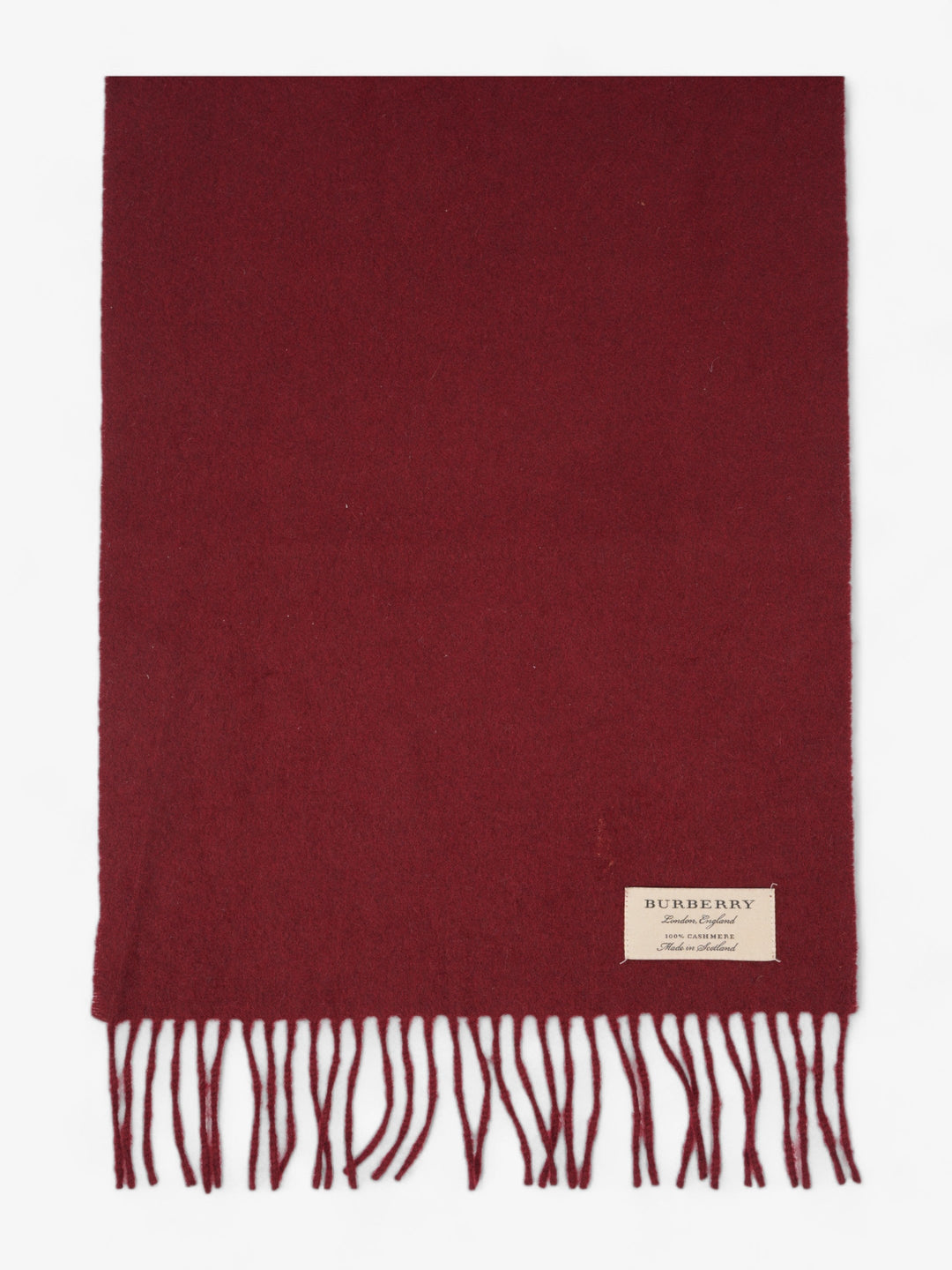 Burberry Fringed Scarf Maroon Cashmere