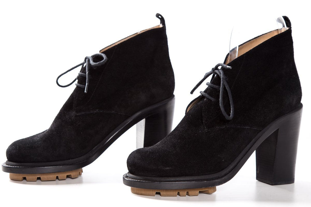 Jil Sander Black Suede Round Toe Booties SZ 39.5 Sale