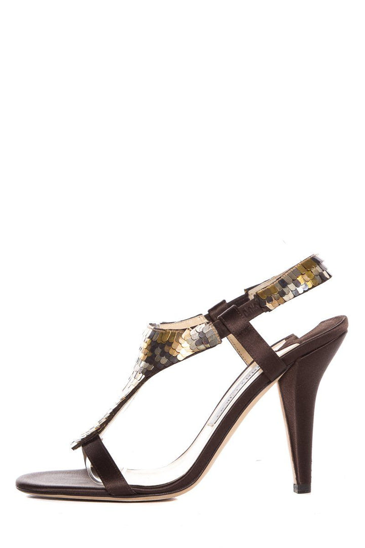 Jimmy Choo Brown/Gold Satin Sandals With Sequin Detail SZ 38 Sale