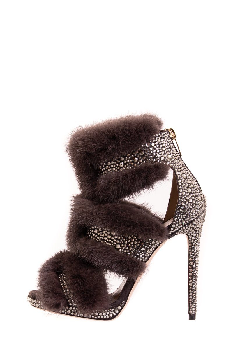 Jimmy Choo Kai 120 Grey Mink Embellished Heels SZ 37