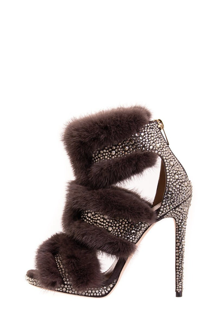 Jimmy Choo Kai 120 Grey Mink Embellished Heels SZ 37