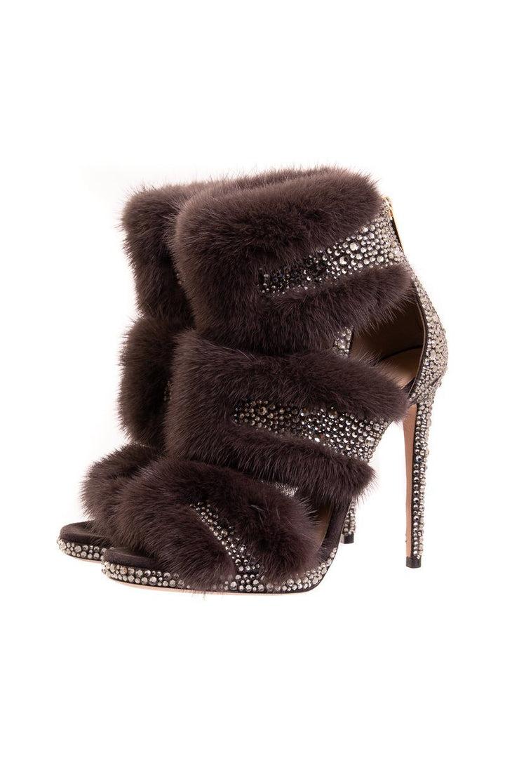 Jimmy Choo Kai 120 Grey Mink Embellished Heels SZ 37