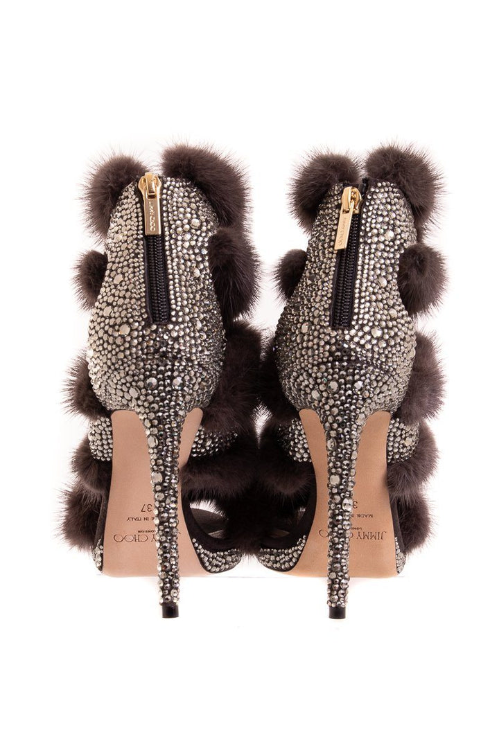 Jimmy Choo Kai 120 Grey Mink Embellished Heels SZ 37