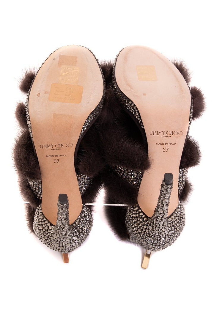Jimmy Choo Kai 120 Grey Mink Embellished Heels SZ 37