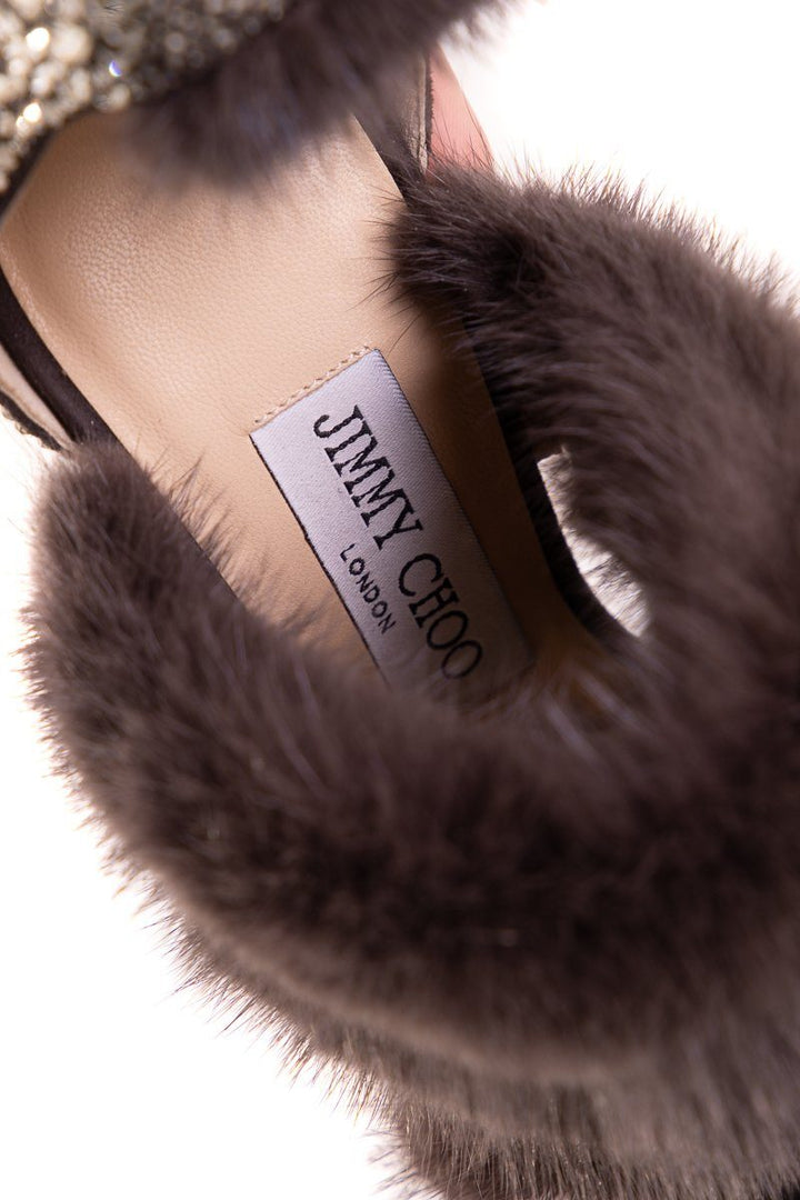 Jimmy Choo Kai 120 Grey Mink Embellished Heels SZ 37