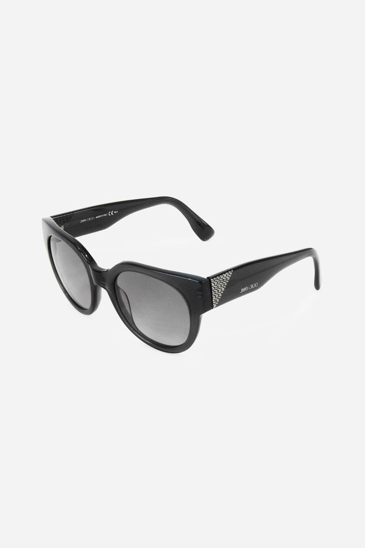 Black Round Square Edge Frame With Dimond Corner Arm Sunglasses