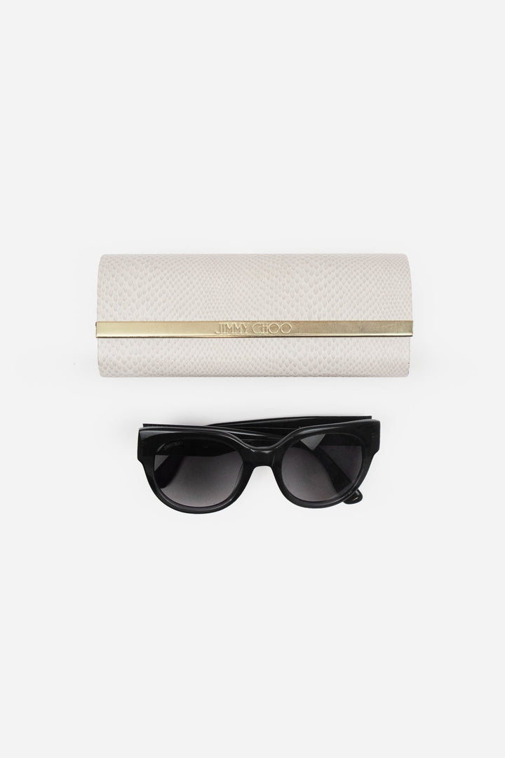 Black Round Square Edge Frame With Dimond Corner Arm Sunglasses