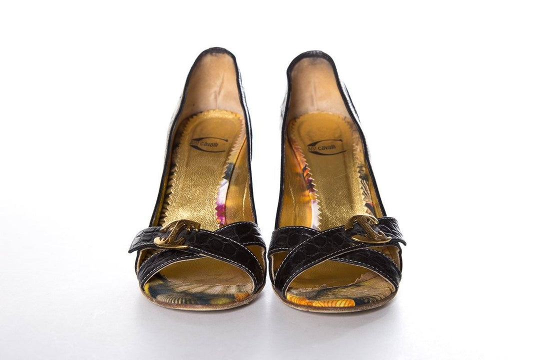 Just Cavalli Croco-Embossed Black Heels SZ 39 Sale