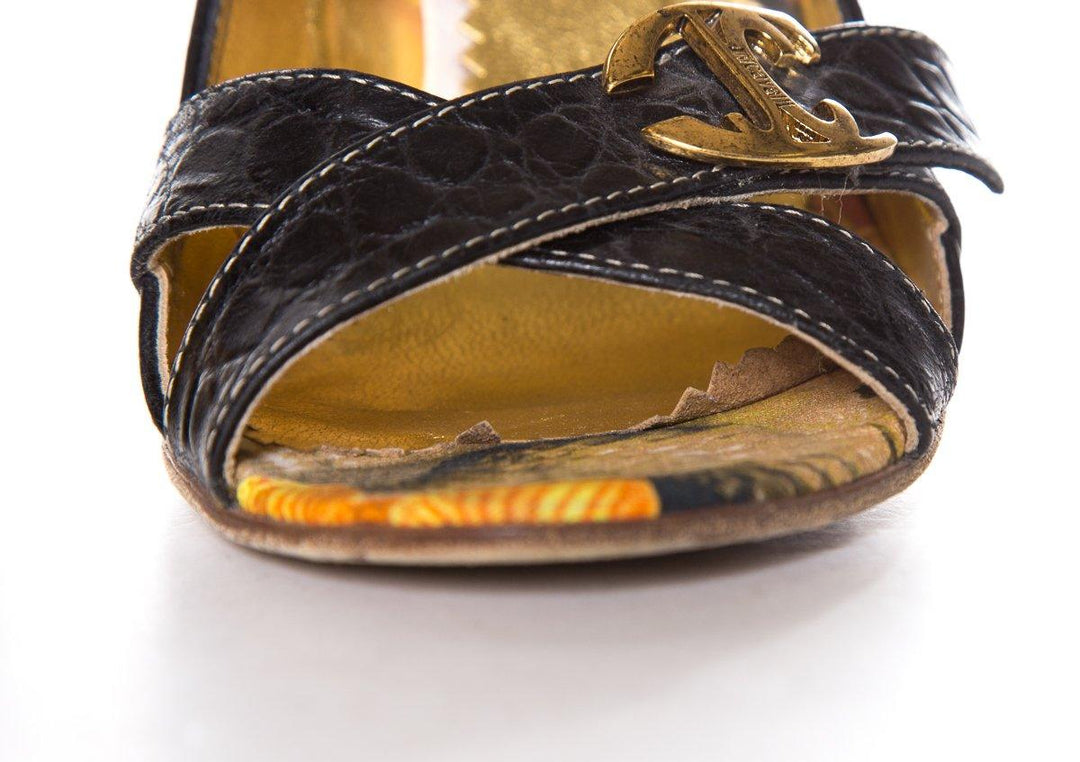 Just Cavalli Croco-Embossed Black Heels SZ 39 Sale
