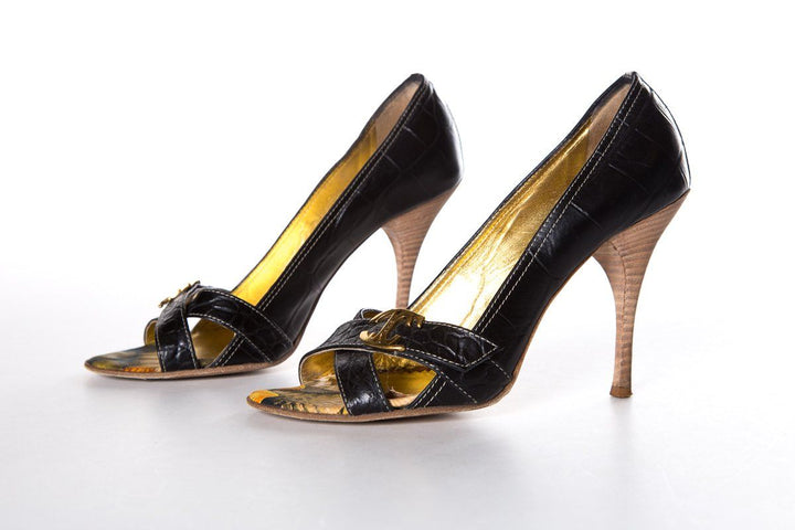 Just Cavalli Croco-Embossed Black Heels SZ 39 Sale