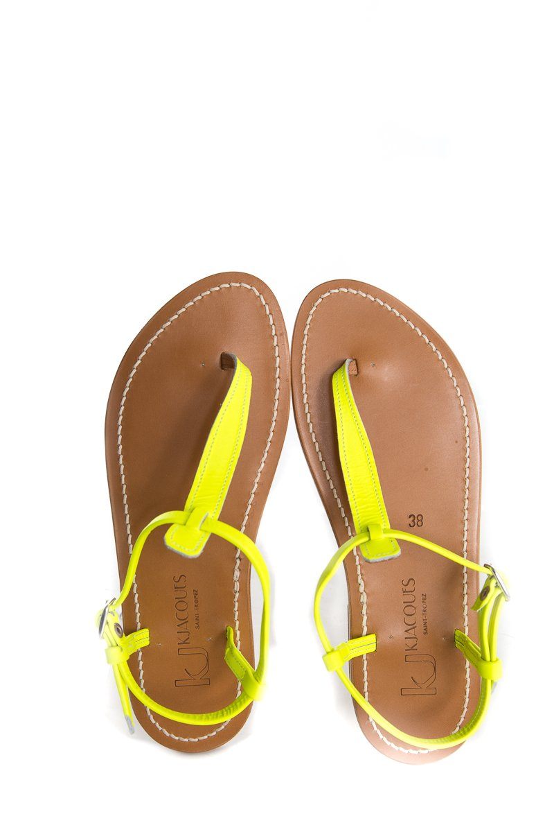 K.Jacques Neon Yellow 'Picon' T-Strap Sandals SZ 38 NWT