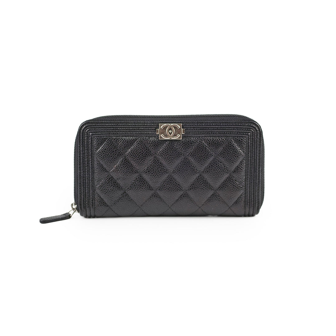 Top Quality Chanel Boy Caviar Long Wallet Black