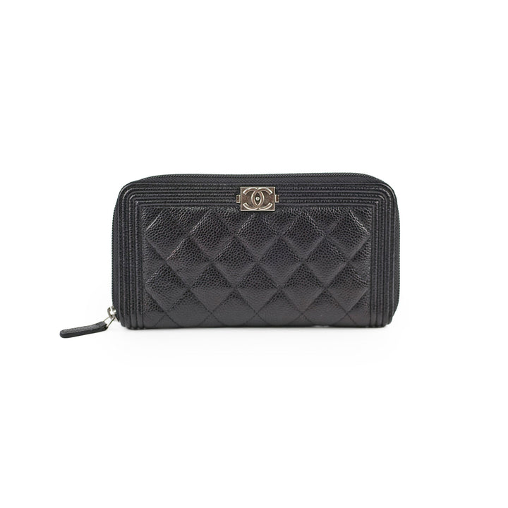 Top Quality Chanel Boy Caviar Long Wallet Black